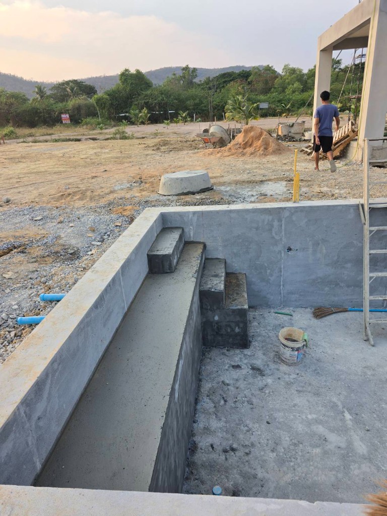 Общий вид дома и бассейна, март 2026