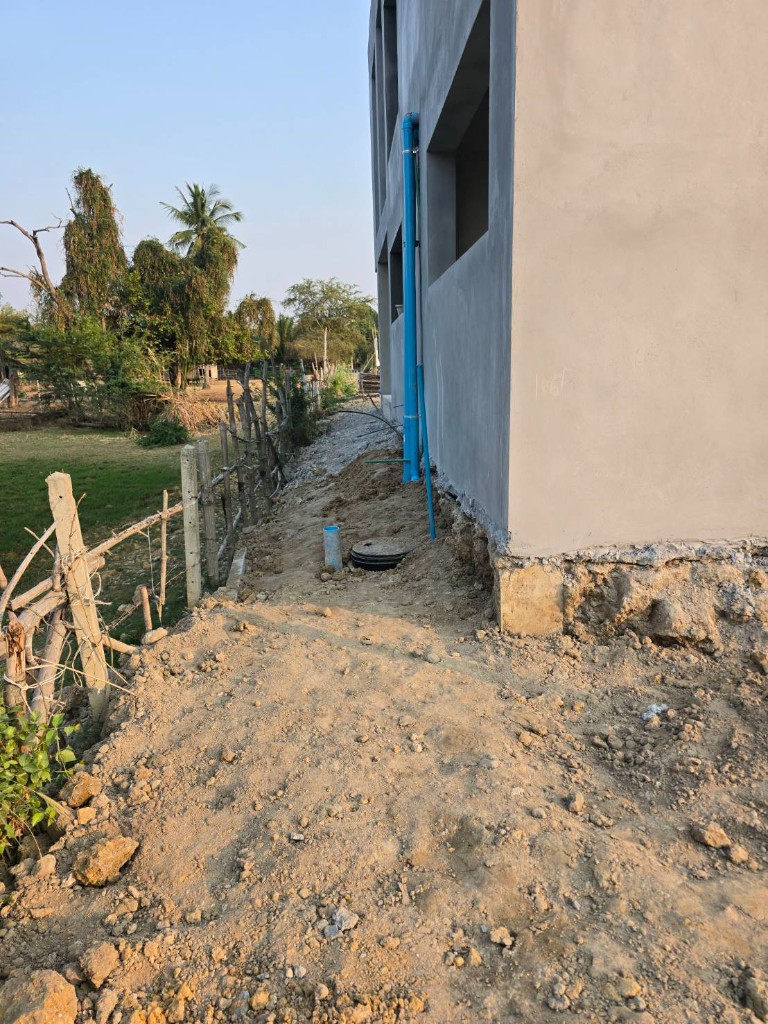 Задний фасад и отмостка, март 2026